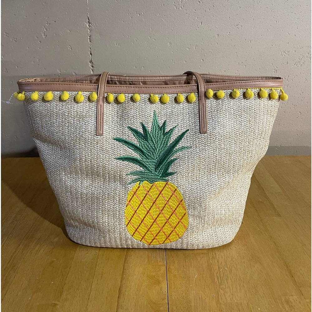 Pineapple Tote Bag Tan Yellow Woven Vacation Bag